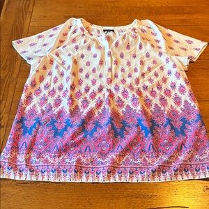 Talbots Pink and Blue Patterned Blouse